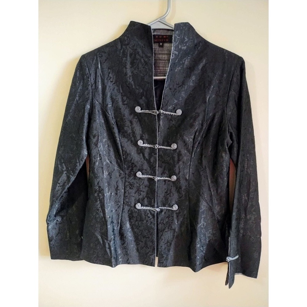 Miniye Sz M Black Textured Asian Jacket Toggle Closure Blazer